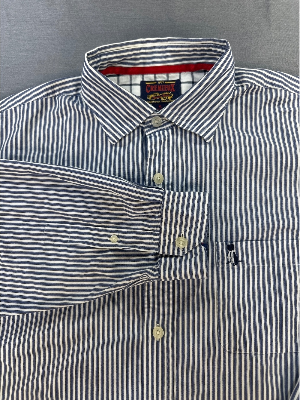 Cremieux Men Button Up Shirt XL Blue White Stripe Cotton